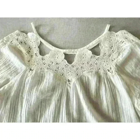 Free People Sz S Sun Moon Tunic Dress Ivory Mini Ruffle Embroidery Prairie Fairy - Picture 5 of 15